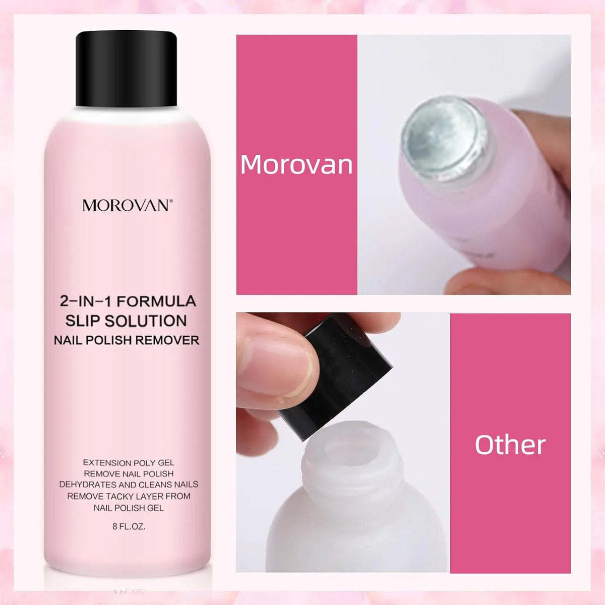 Morovan 2-in-1 slip solution nail polish remover bottle, pink 8 oz by Silcy Skin on Tampa Home & Garden Store