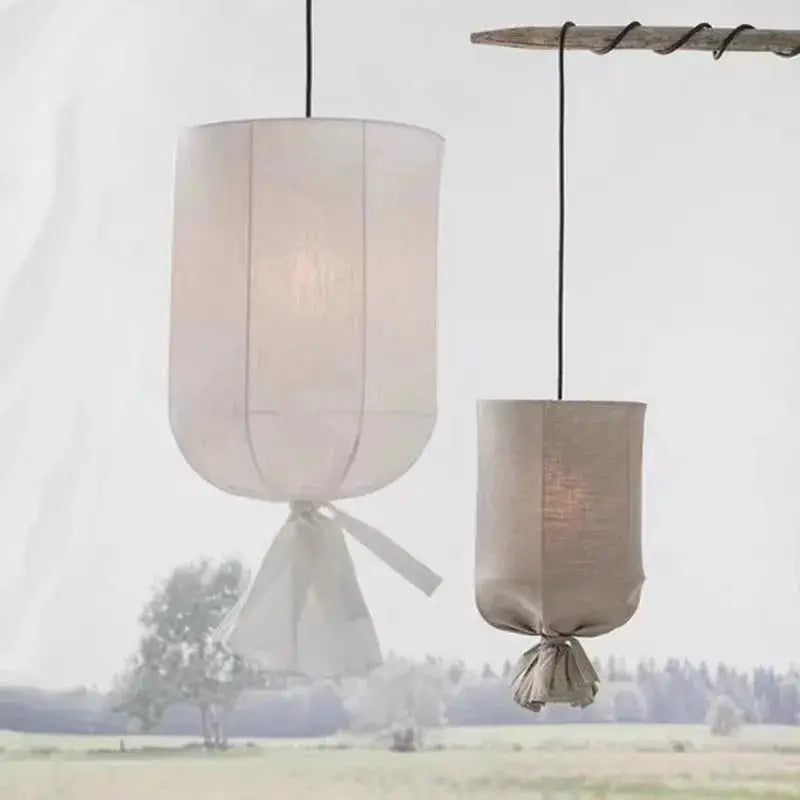 DecorBites linen cloth pendant light, white and beige fabric shades, bohemian chandeliers on Tampa Home & Garden Store