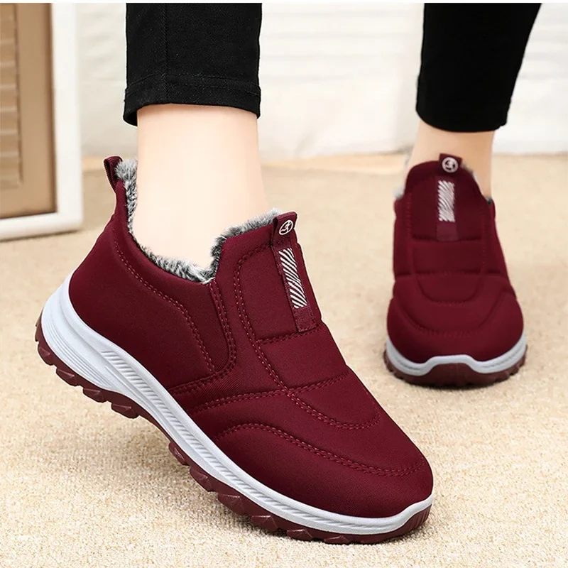 Women's Winter Snow Boots burgundy upper with faux fur, white sole, non-slip UpTrend Deals on Tampa Home & Garden Store