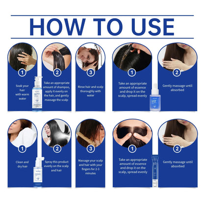 EELHOE Hyaluronic Acid Hair Care Kit Silcy Skin blue infographic shows spray and serum bottles on Tampa Home & Garden Store