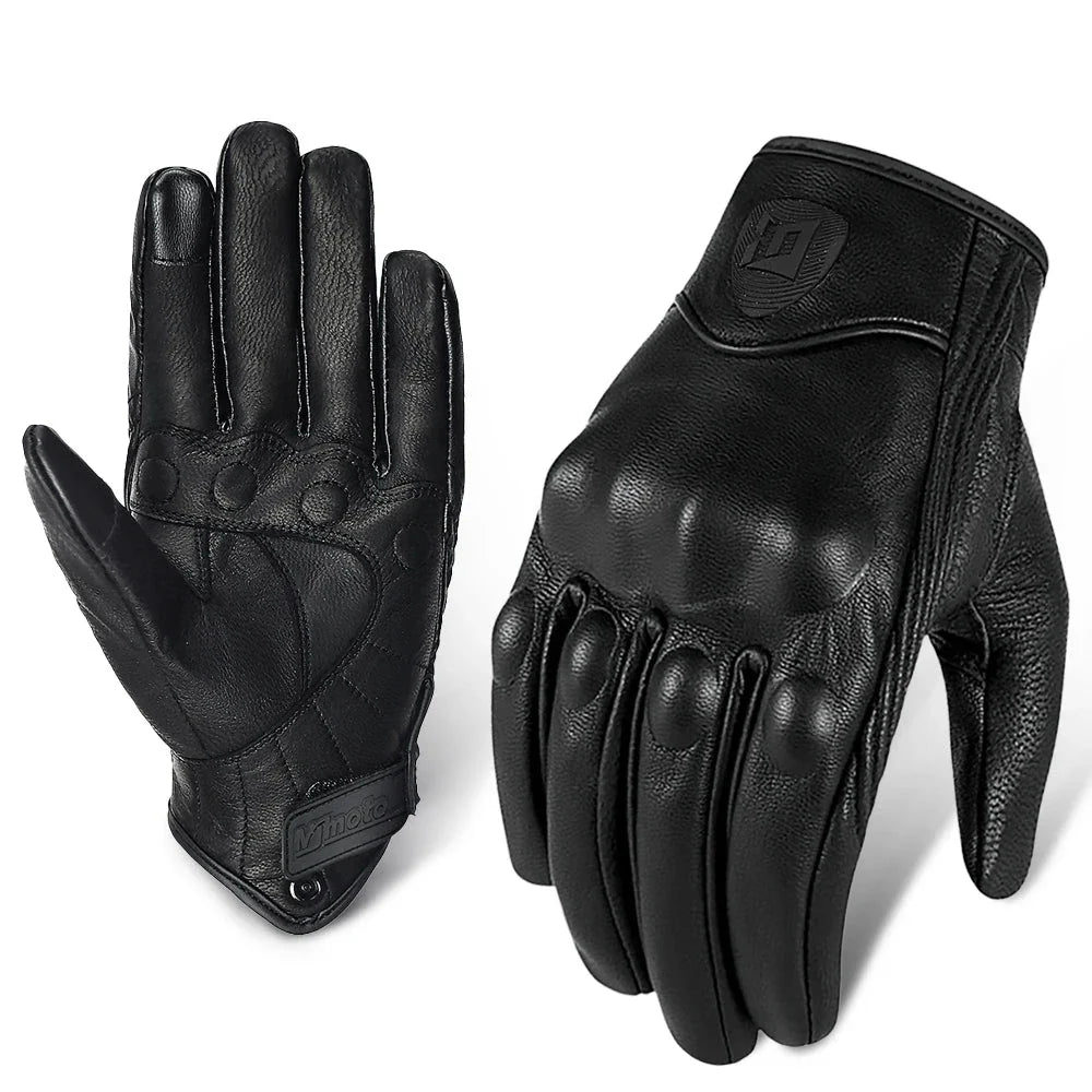 Motorcycle retro leather gloves by BikerZoneZ, black riding gloves with knuckle padding, pair on Tampa Home & Garden Store