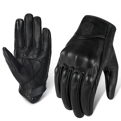 Motorcycle retro leather gloves by BikerZoneZ, black riding gloves with knuckle padding, pair on Tampa Home & Garden Store