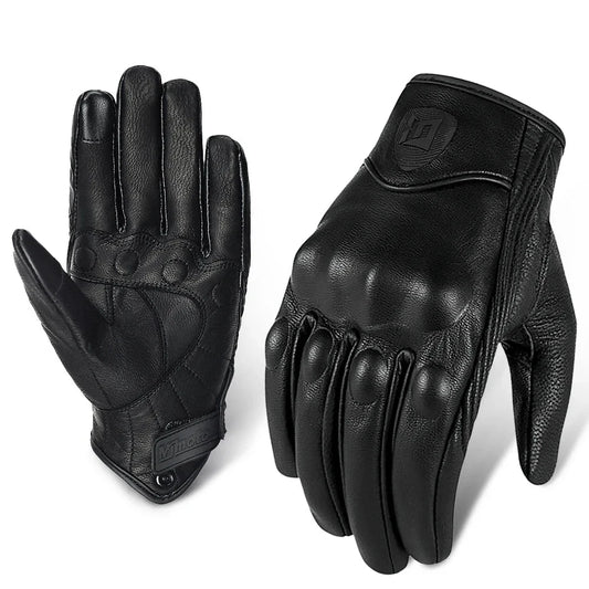 Motorcycle retro leather gloves by BikerZoneZ, black riding gloves with knuckle padding, pair on Tampa Home & Garden Store
