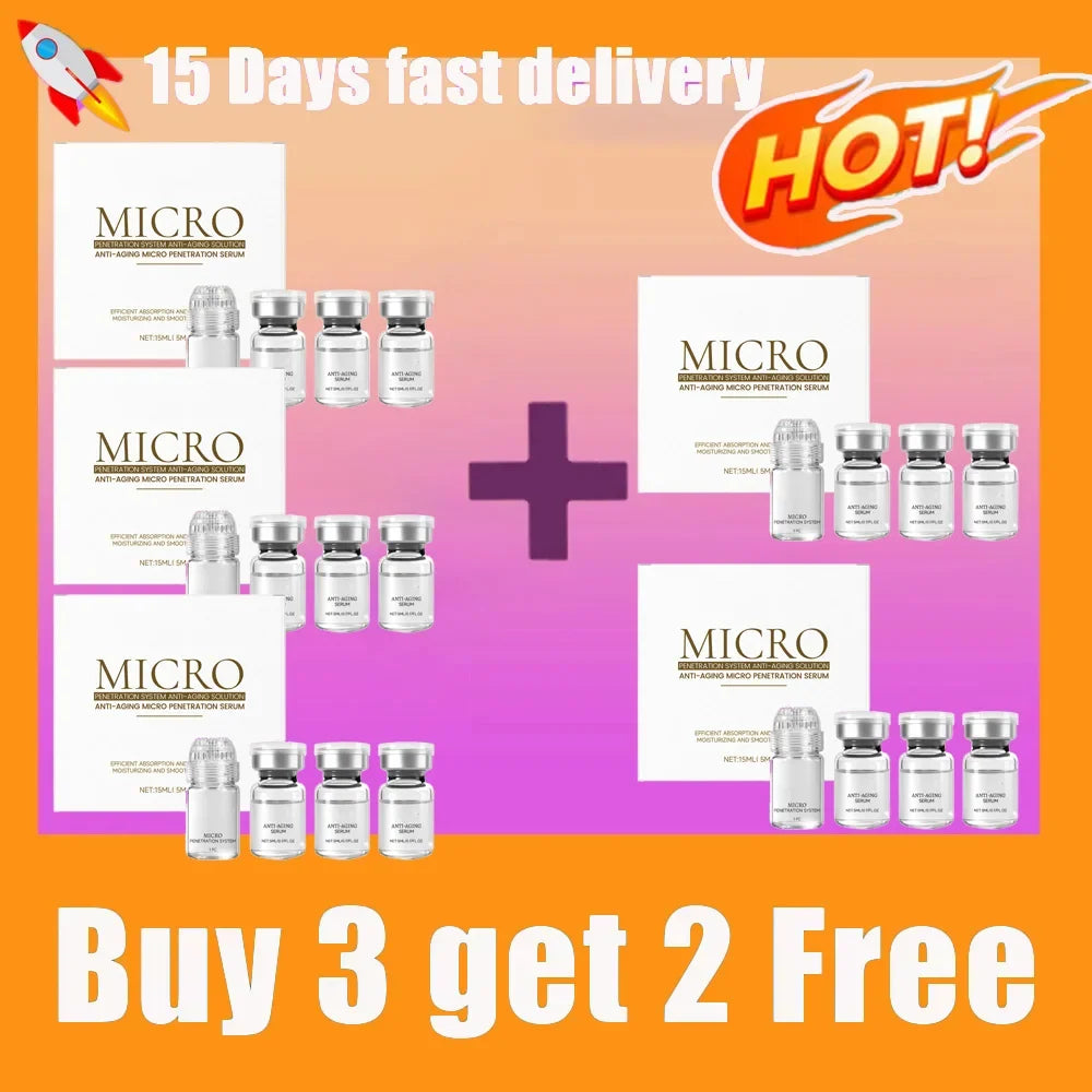 Silcy Skin MICRO Collagen Anti-Wrinkle Essence set with small vials and white boxes on gradient orange-pink background Buy 3 get 2 Free on Tampa Home & Garden Store