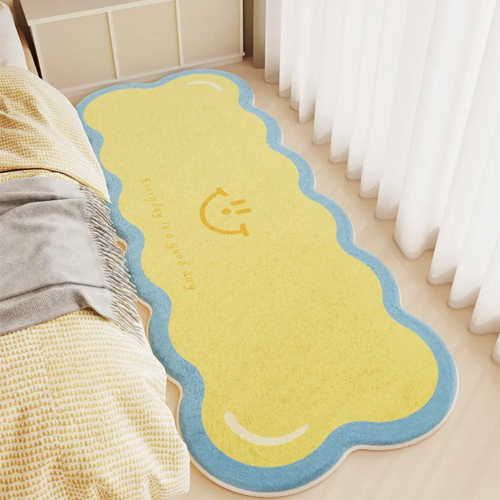 VIKAMA yellow cream-style dopamine carpet with blue scalloped edge, bedroom rug by Perfecsy on Tampa Home & Garden Store