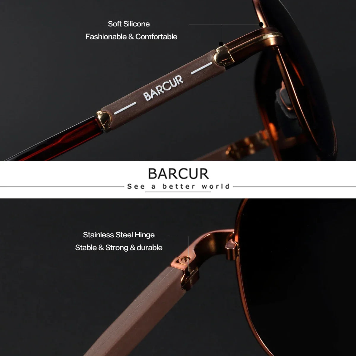 BARCUR sunglasses retro pilot style with mirrored TAC lenses and stainless steel frame on Tampa Home & Garden Store