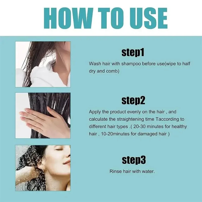 Keratin hair mask Silcy Skin how-to infographic with 3 steps: wash, apply, rinse on Tampa Home & Garden Store