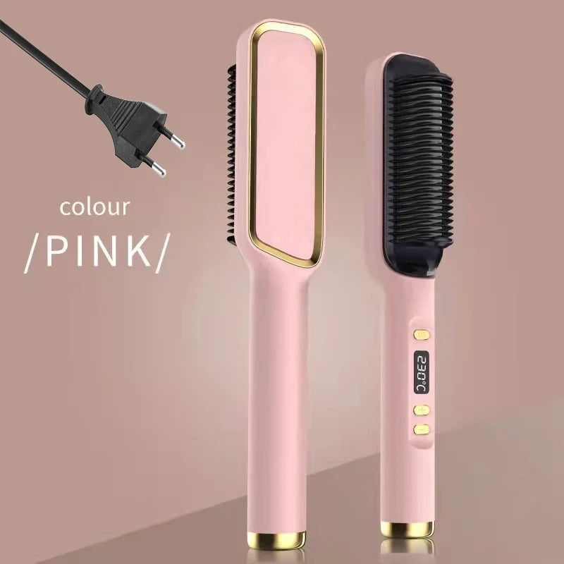 Electric hot comb by Silcy Skin pink multifunctional straightening brush with display on Tampa Home & Garden Store