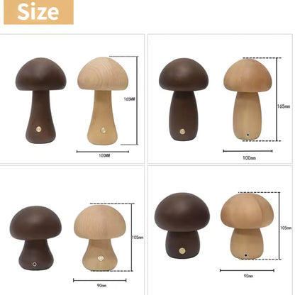 Mushroom Bedside Lamp – Touch-Controlled Dimmable Beech Wood Nightstand Light