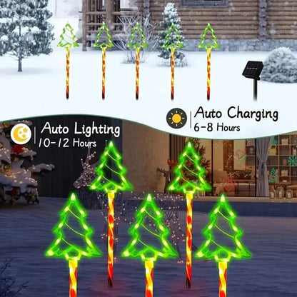 Perfecsy 5pc solar candy Christmas tree garden lights with green tree-outline LEDs on stakes on Tampa Home & Garden Store