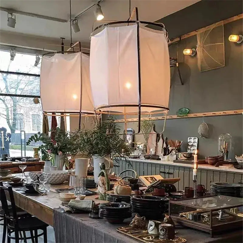 DecorBites Linen Cloth Pendant Light white fabric lantern with metal frame for home decor on Tampa Home & Garden Store