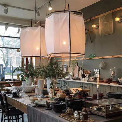 DecorBites Linen Cloth Pendant Light white fabric lantern with metal frame for home decor on Tampa Home & Garden Store