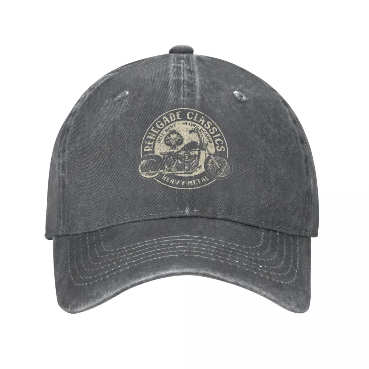 BikerZoneZ vintage motorcycle cap, distressed dark gray baseball hat with faded front logo on Tampa Home & Garden Store