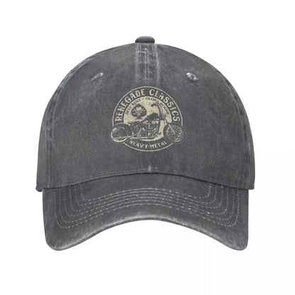 BikerZoneZ vintage motorcycle cap, distressed dark gray baseball hat with faded front logo on Tampa Home & Garden Store