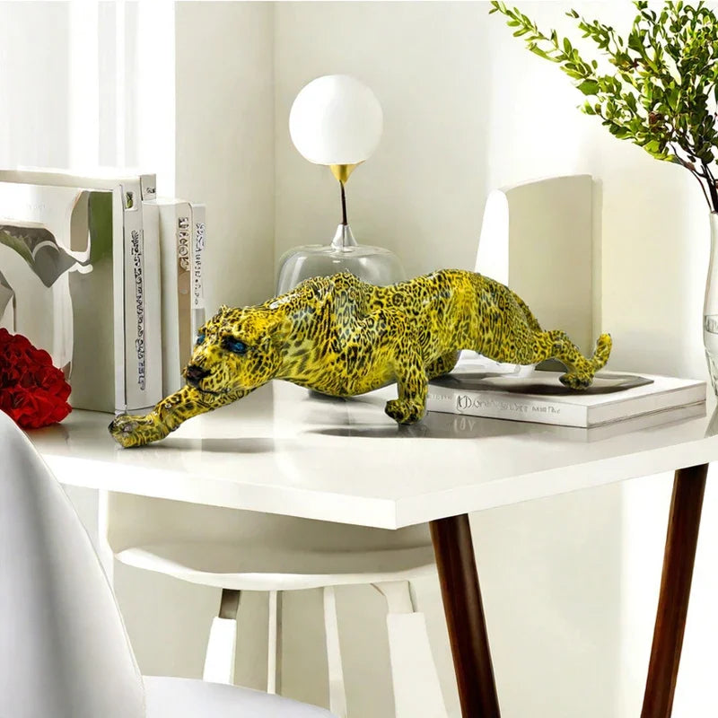 Perfecsy leopard resin statue, yellow spotted desktop figurine for home decor on Tampa Home & Garden Store