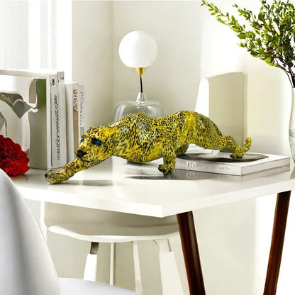 Perfecsy leopard resin statue, yellow spotted desktop figurine for home decor on Tampa Home & Garden Store