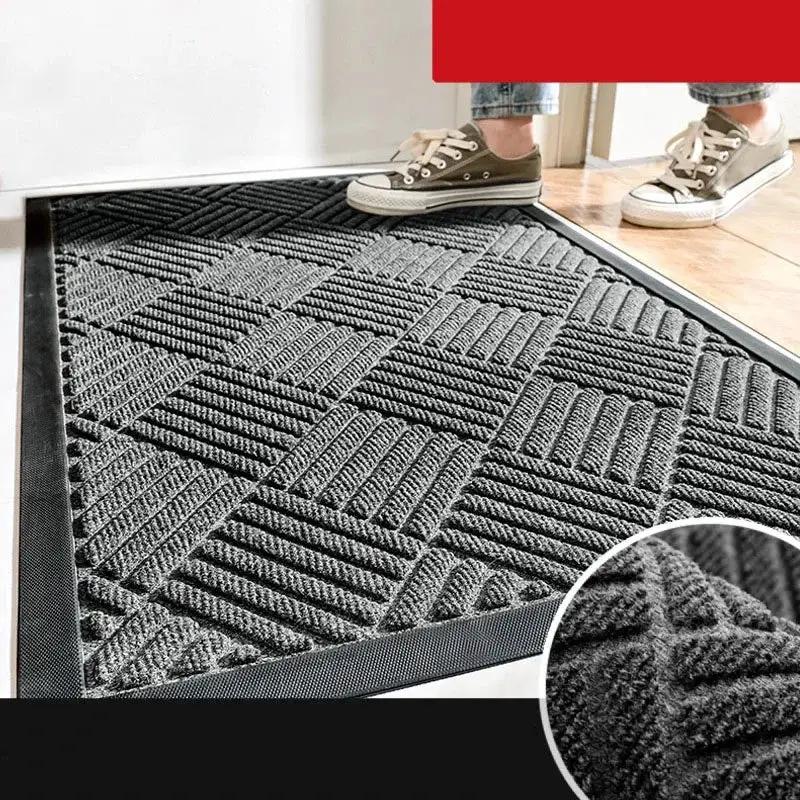DecorBites Large Rubber Doormat for indoor outdoor use with gray textured grid shoe-scraper on Tampa Home & Garden Store