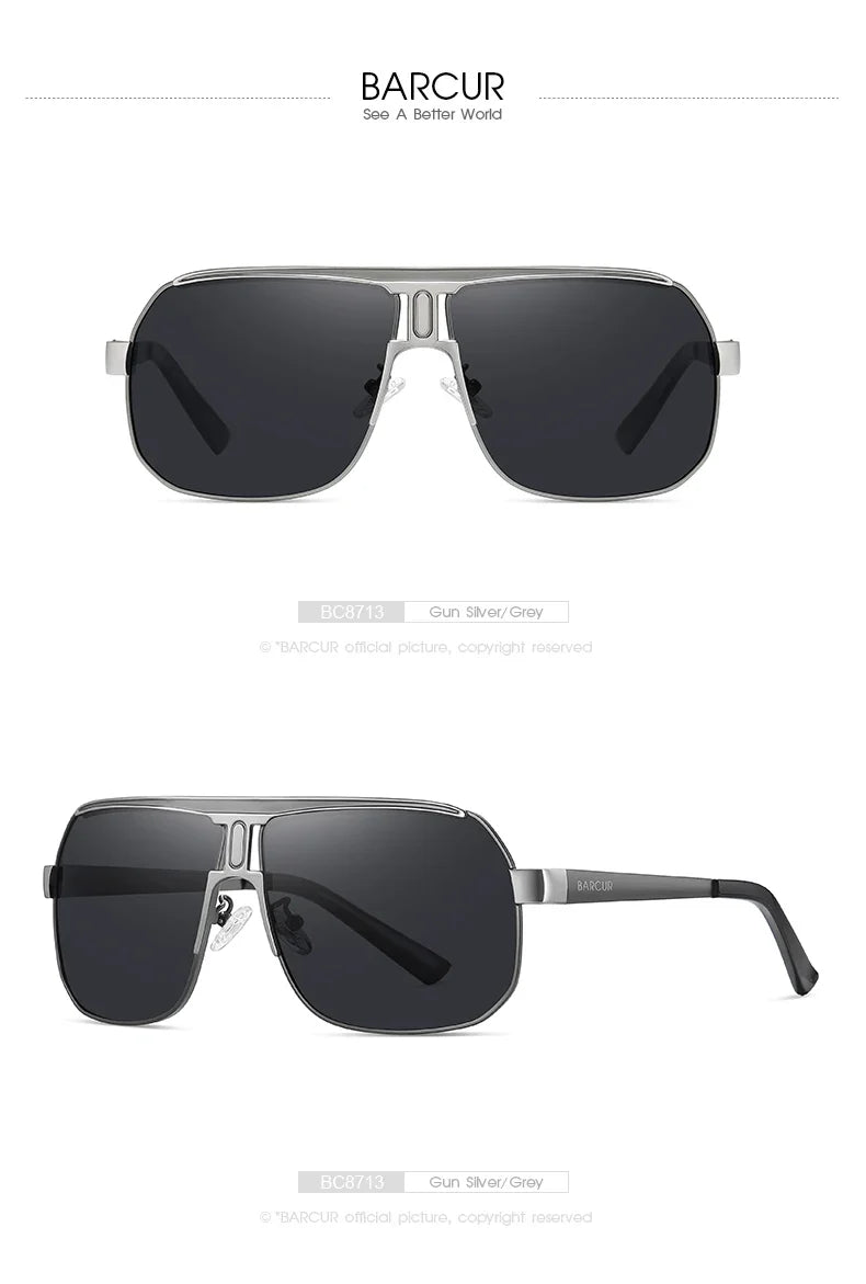 BARCUR polarized sunglasses gun-silver frame grey gradient lenses men's eyewear front-side on Tampa Home & Garden Store
