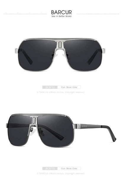 BARCUR polarized sunglasses gun-silver frame grey gradient lenses men's eyewear front-side on Tampa Home & Garden Store