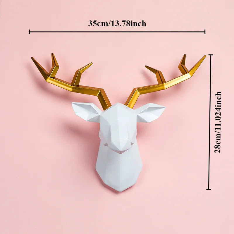 Elk head wall mount in white geometric resin with gold antlers for modern home decor on Tampa Home & Garden Store
