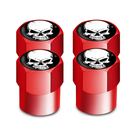 Valve stem caps set, 4 red caps with skull logo, BikerZoneZ valvecaps for tires on Tampa Home & Garden Store