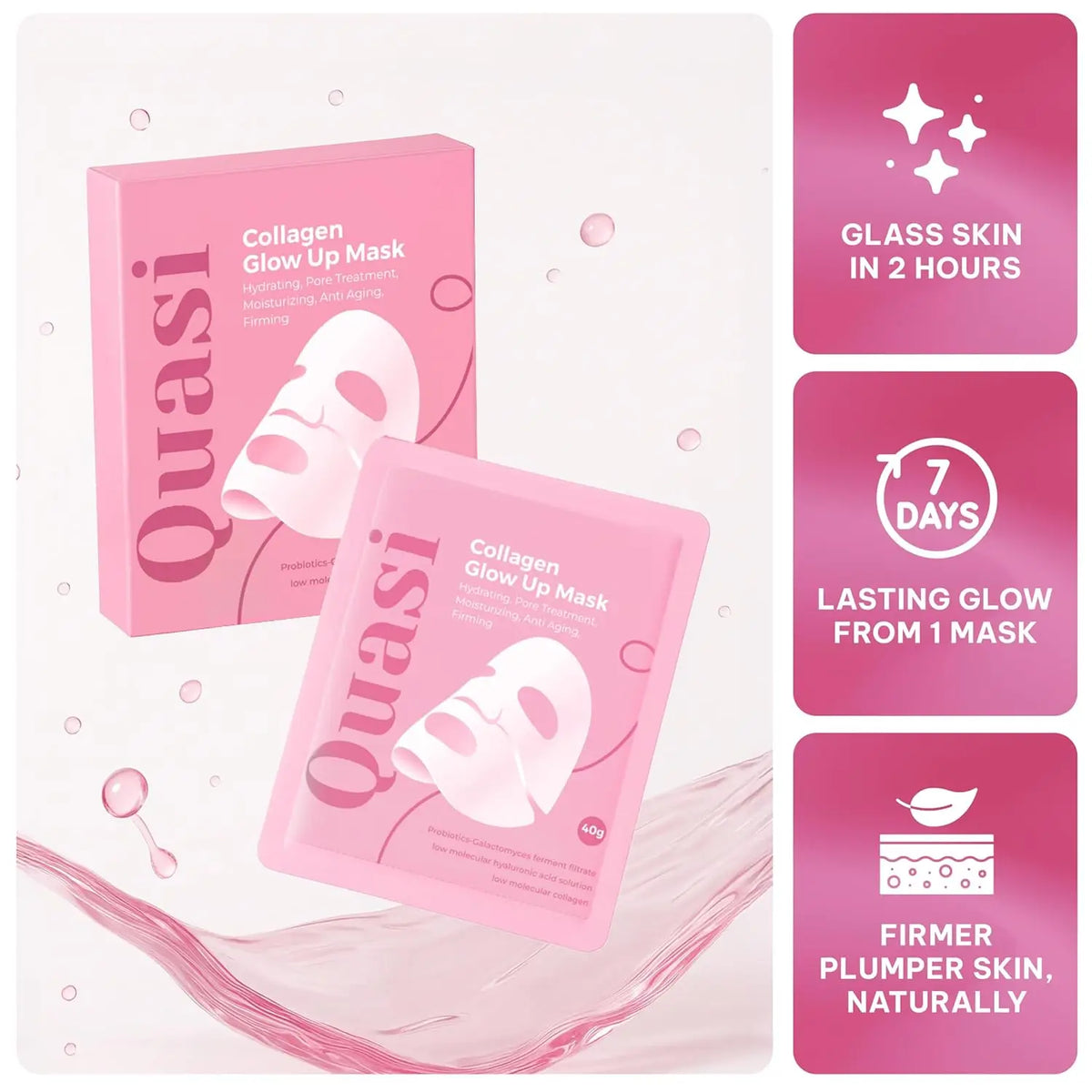Collagen Glow Up Mask pink box and sheet mask by Silcy Skin pink packaging two items on Tampa Home & Garden Store