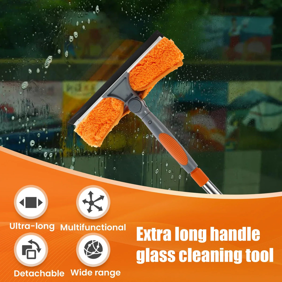 Extendable 2-in-1 window cleaning kit with orange microfiber pad and gray handle by UpTrend Deals on Tampa Home & Garden Store