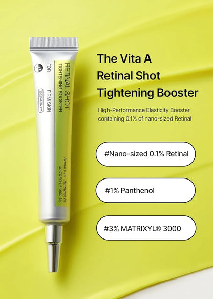Silcy Skin Retinal Shot Tightening Booster in white tube with yellow-green label on yellow background on Tampa Home & Garden Store