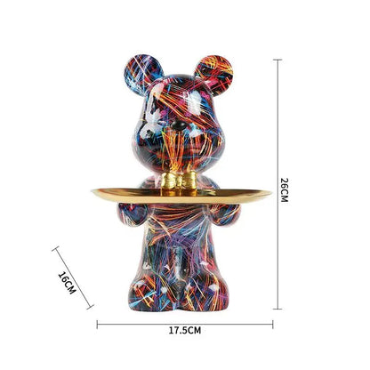 Perfecsy graffiti abstract resin bear desk organizer with gold tray, multicolor splash finish on Tampa Home & Garden Store
