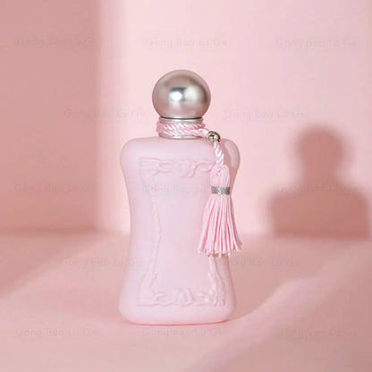 Women perfume bottle pink frosted glass with round silver cap and pink tassel 75ml on Tampa Home & Garden Store