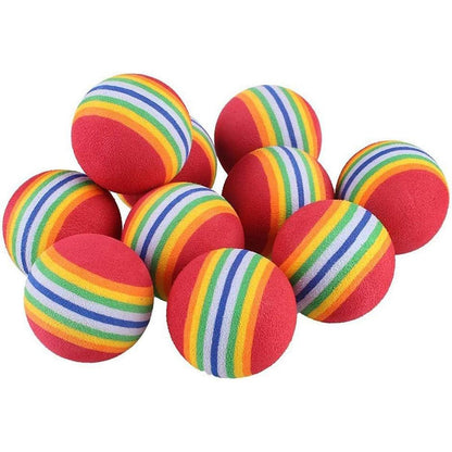 Stevvex rainbow striped cat toy balls 10pc set, soft foam indoor play for cats on Tampa Home & Garden Store