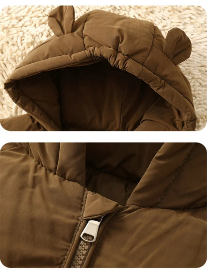 Kids Winter Down Jacket brown hooded parka with front zipper for boys & girls on Tampa Home & Garden Store