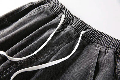 Men's wide-leg jeans in black denim with white drawstring and elastic waistband UpTrend Deals on Tampa Home & Garden Store