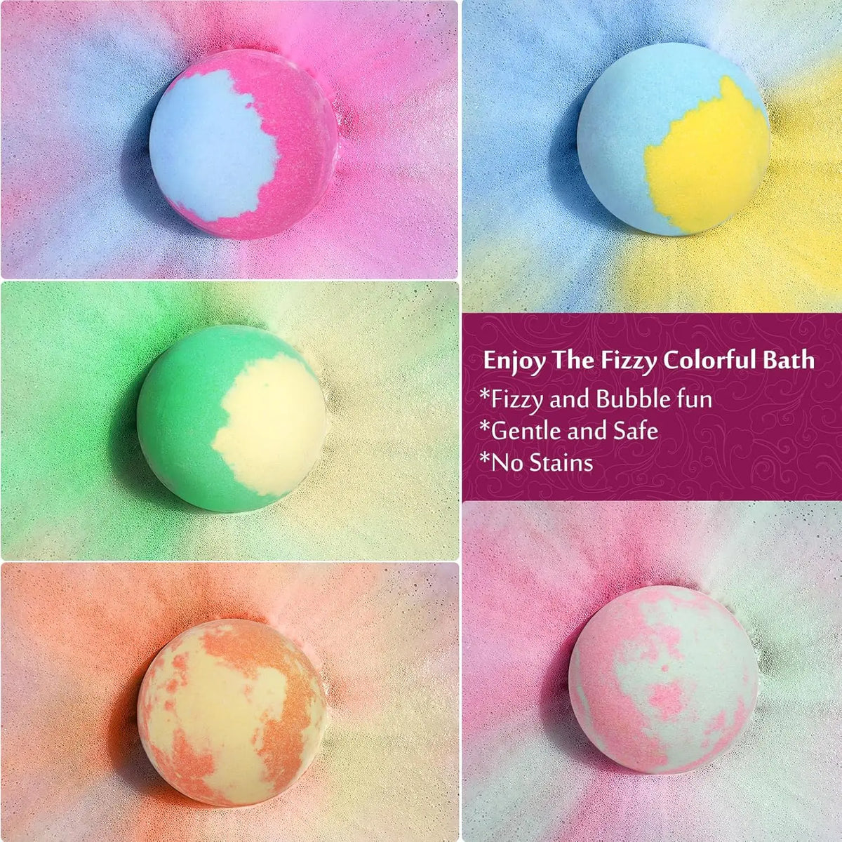 12pc bath bombs set in assorted pastel colors, round marbled spheres on Tampa Home & Garden Store