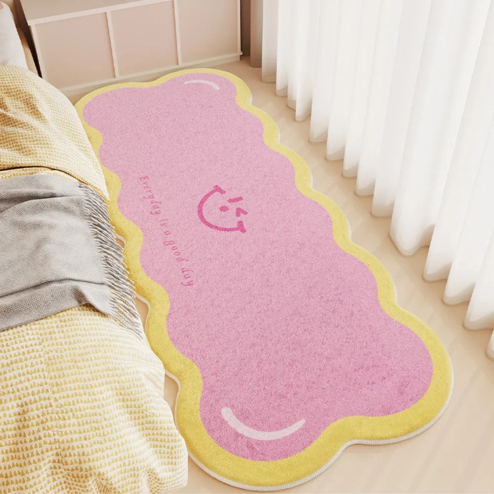Perfecsy VIKAMA dopamine carpet pink with yellow scalloped border soft faux cashmere carpet on Tampa Home & Garden Store