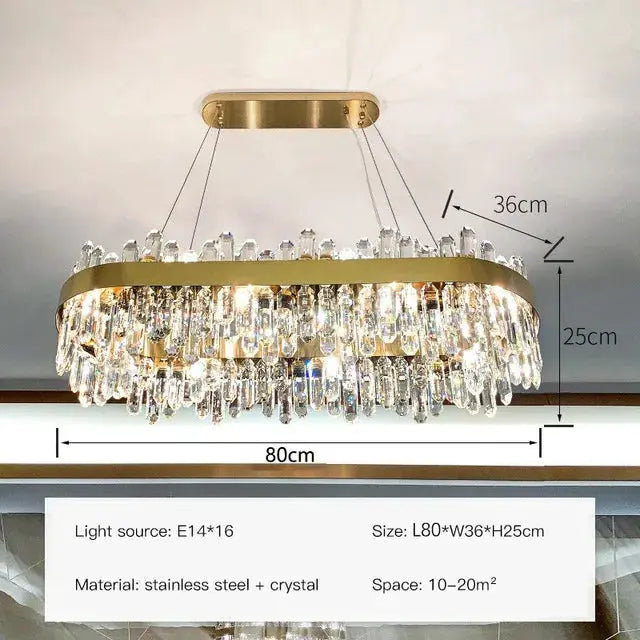 DecorBites Luxe Crystal Chandelier steel frame with crystal drops, L80xW36xH25 cm on Tampa Home & Garden Store