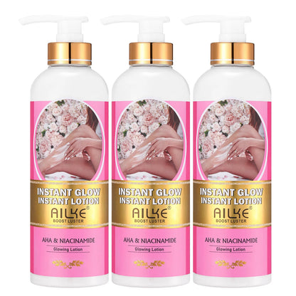 AILKE instant glow body lotion trio with niacinamide in pink pump bottles Silcy Skin on Tampa Home & Garden Store