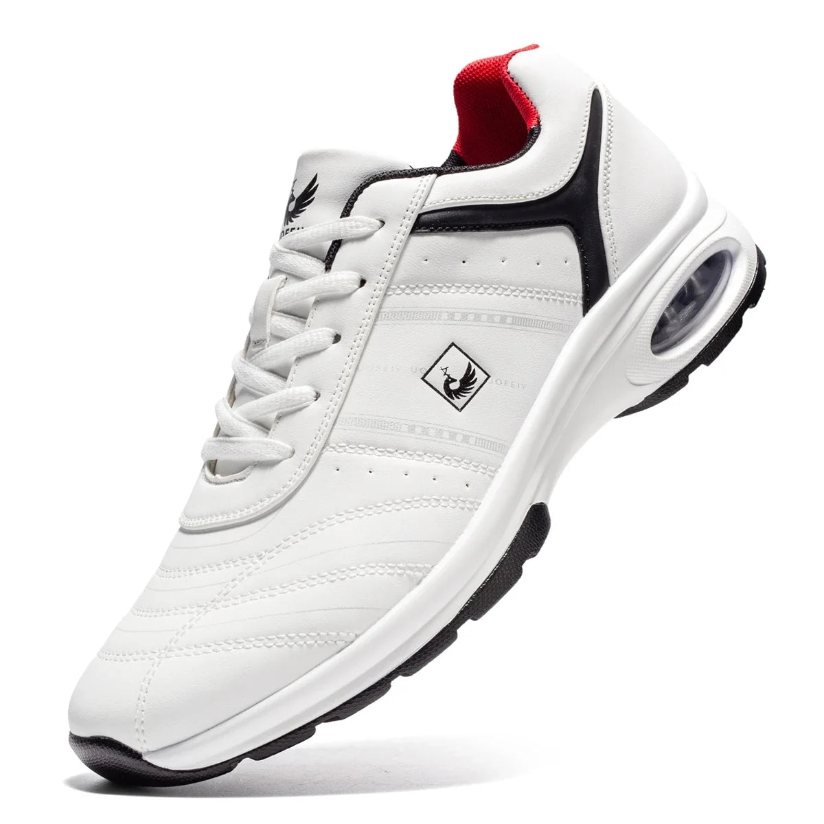 EstaliosFit men's white golf shoes waterproof non-slip trainer with red lining and logo on side on Tampa Home & Garden Store