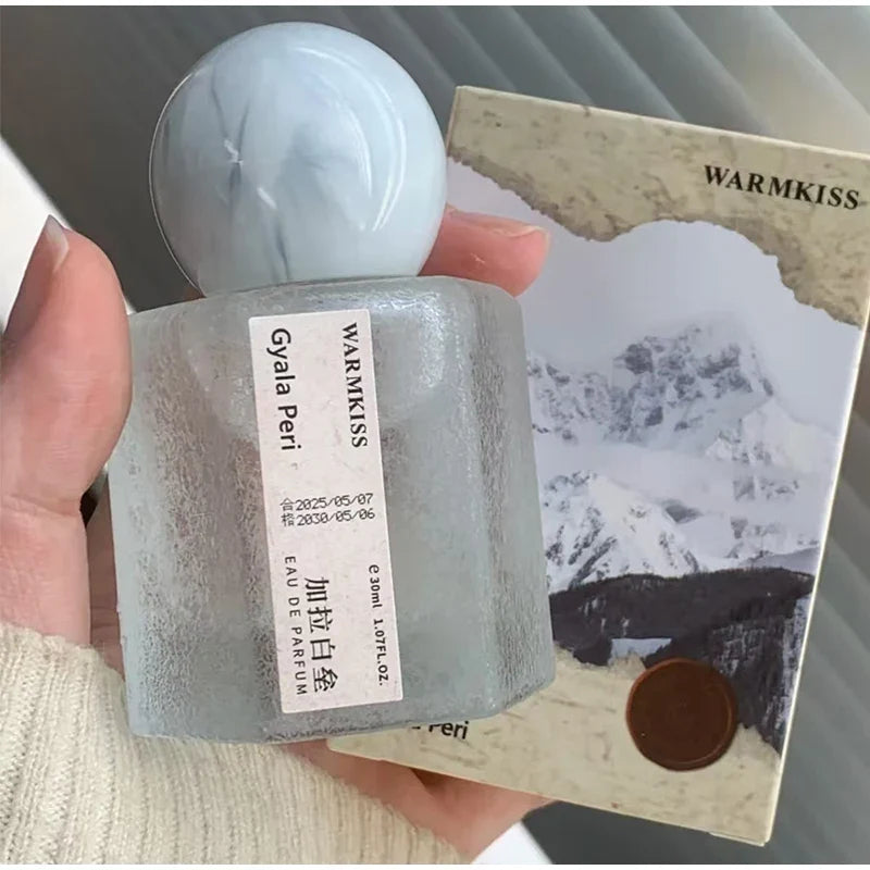 Rose jasmine perfume bottle Warmkiss, 30ml, frosted glass with pale blue cap, mountain box on Tampa Home & Garden Store