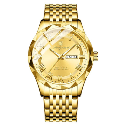 Men's gold-tone quartz watch with stainless steel band and Roman numeral dial UpTrend Deals on Tampa Home & Garden Store