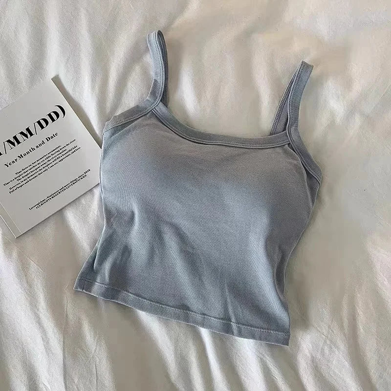 Women crop top sleeveless camisole in light blue gray fabric on Tampa Home & Garden Store