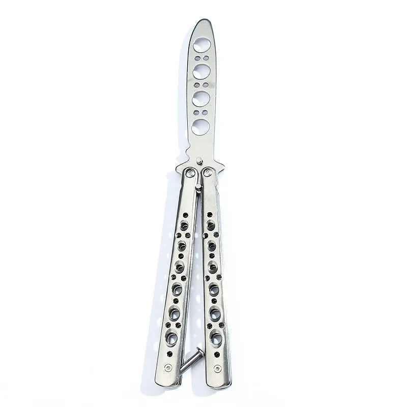 Folding butterfly knife trainer stainless steel blade with round holes for practice on Tampa Home & Garden Store