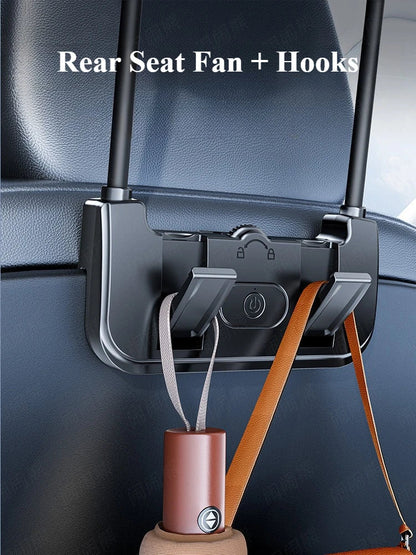 Comfort Breeze | Dual-Head Rear Seat Fan with 360° Rotation & USB-C Charging | Adjustable Airflow for Passenger Comfort