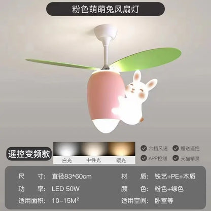 DecorBites rabbit carrot ceiling fan lamp pink carrot body with white bunny and green blades on Tampa Home & Garden Store