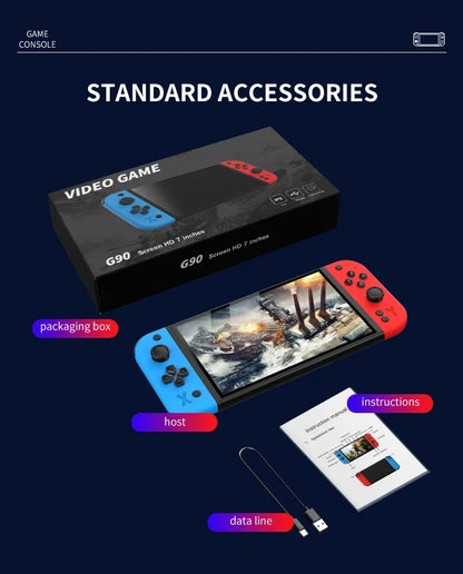 G90 handheld game console 7-inch 64GB retro arcade with blue/red controllers UpTrend Deals on Tampa Home & Garden Store
