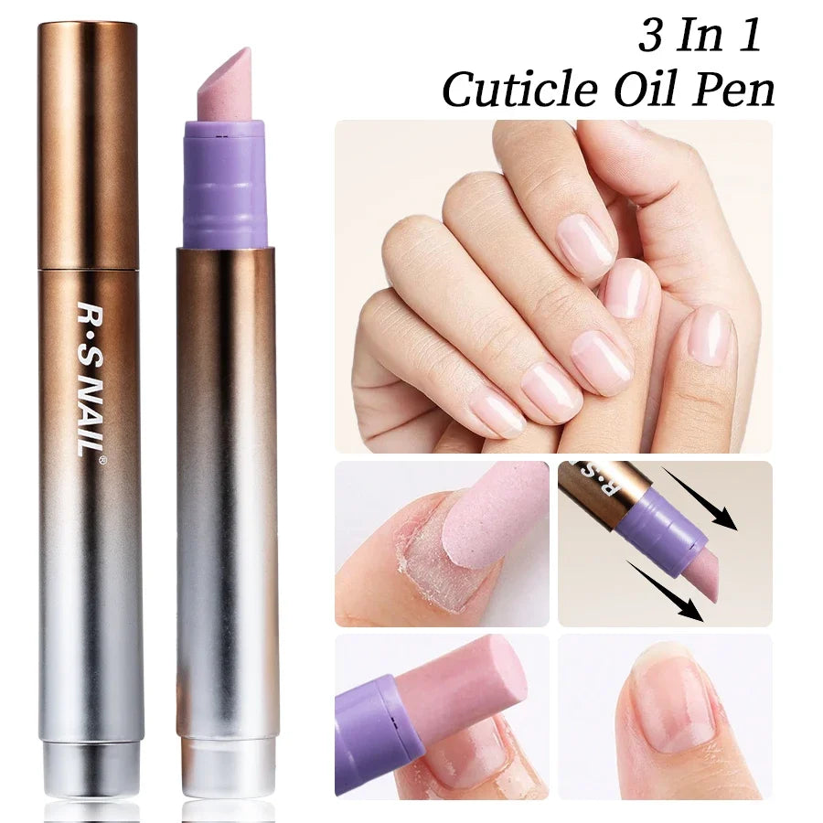 PS NAIL 3-in-1 Cuticle Oil Pen with ceramic nail pusher, purple cap, metal body, 2 pens on Tampa Home & Garden Store