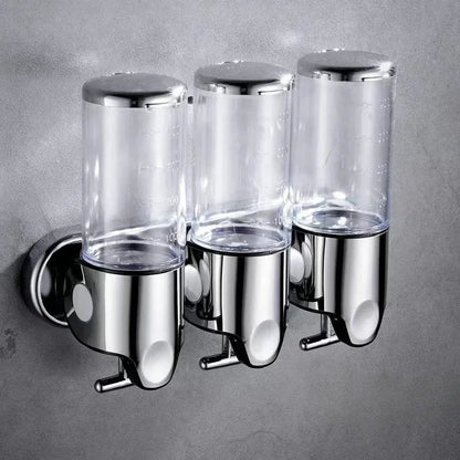UpTrend Deals 3-tube wall-mounted dispenser; chrome finish with clear 500–1500ml bottles on Tampa Home & Garden Store