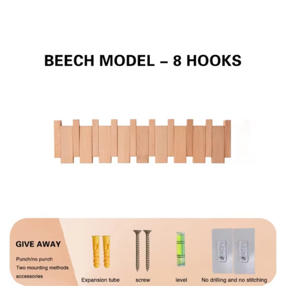Wooden Piano Coat Rack Wall Mounted Solid Wood Hooks 4 6 8 Hook Organizer