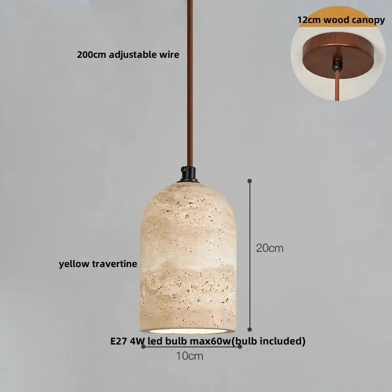 DecorBites LED Pendant Lamp Black Iron Wabi Sabi yellow travertine, 20cm tall, 10cm dia, 200cm wire on Tampa Home & Garden Store