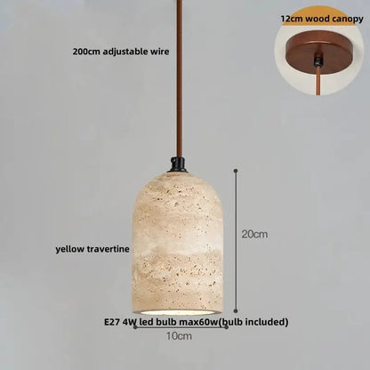 DecorBites LED Pendant Lamp Black Iron Wabi Sabi yellow travertine, 20cm tall, 10cm dia, 200cm wire on Tampa Home & Garden Store